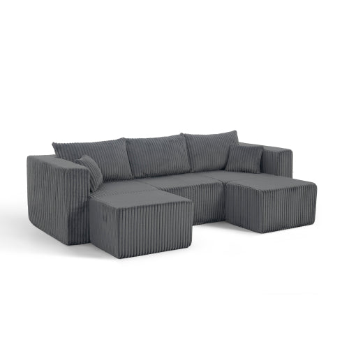 Gray Compressed Corduroy Compact Modular Minimalist Sectional Sofa