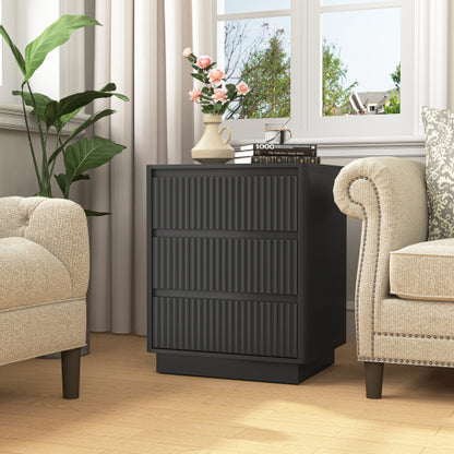 Set of 2 End Tables with USB C Charging Station, 3-Drawer Storage Side Table for Living Room