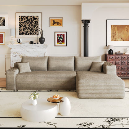 103 inch  Camel Corduroy L-Shape Cloud Sectional Sofa