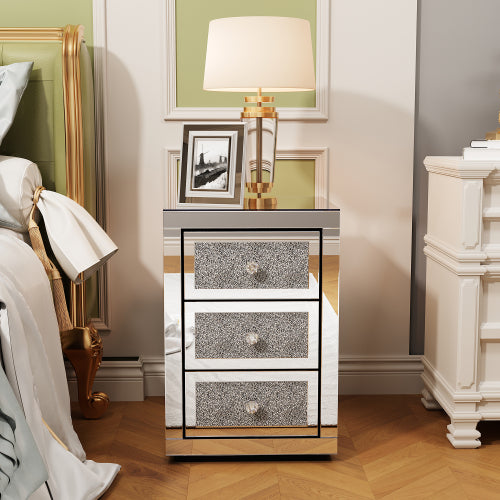 Silver Mirrored 3-Drawer Nightstand