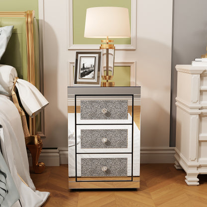 Silver Mirrored 3-Drawer Nightstand
