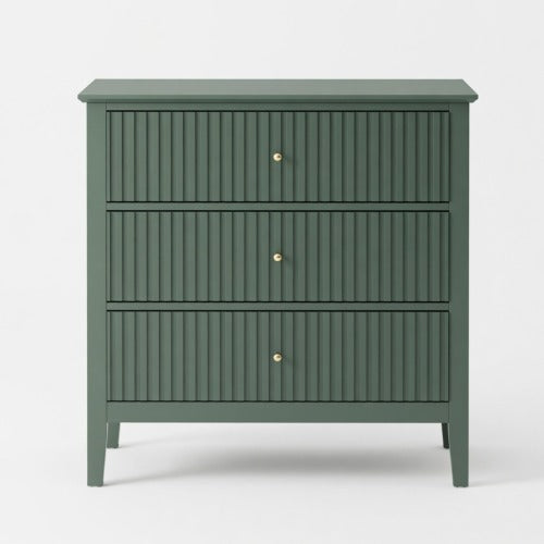 32inch Green Fluted 3-Drawer Nightstand