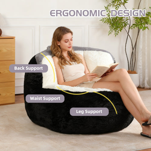 Black-White-Grey Multicolor Faux-Fur Oversized Bean Bag Chair