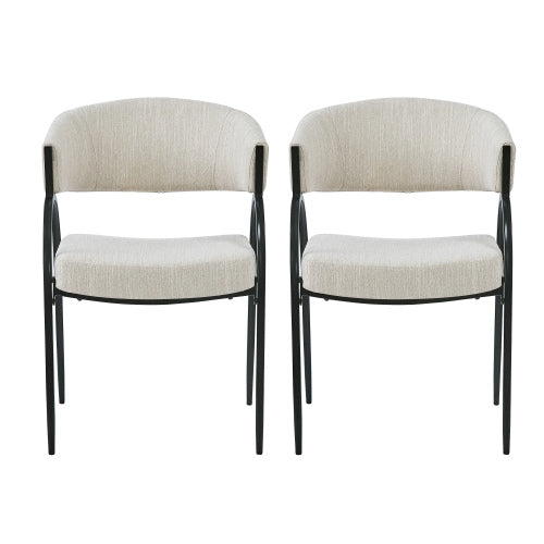 Upholstered Dining Chairs Set of 2, Beige Fabric, Padded Seat & Back, Metal Legs