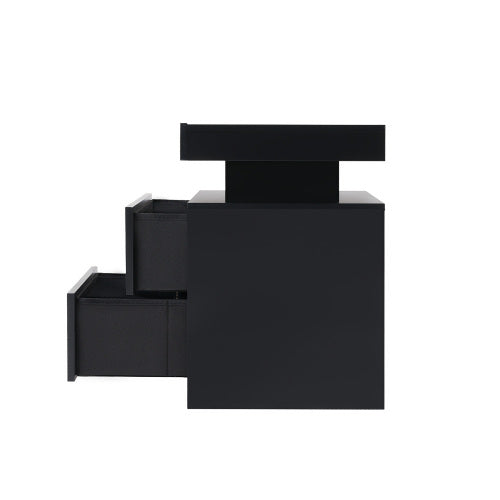 Black 2-Piece LED Nightstand Set with Fabric Drawers