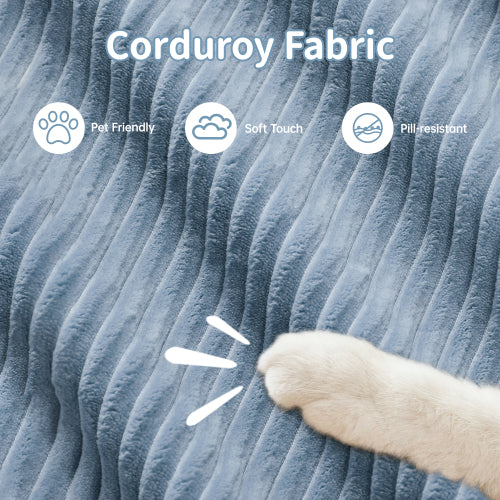 82 inch  Blue Modular L-Shaped Corduroy Sofa, Curved Armrest, No Assembly