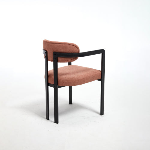 Set of 2 Mid-Century Boucle Tufted Dining Chairs, Matte Black Metal Leg Kitchen Accent Chairs