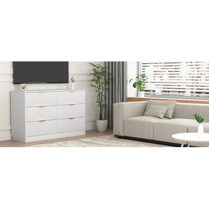 Modern 6-Drawer Dresser, Chest of Drawers for Bedroom, Living Room, Hallway, and Entryway - Large Storage Cabinet, White,Drawer panel with wavy patterns