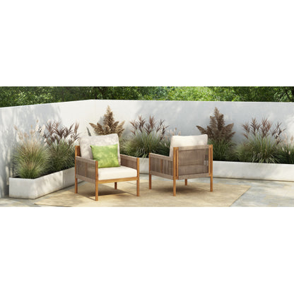 [Set of 2] Modern Outdoor Woven Lounge Chair with Solid Wood Frame and Comfortable Polyester Cushions, Perfect for Patio, Garden, or Balcony