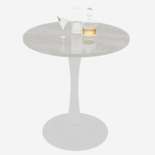 27.6inch  Round Marble Vein Coffee Table, White Base
