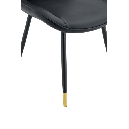 Dining Chairs Set of 4, Black Tech Fabric Upholstered Dining Chairs with Semi-Gloss Black Metal Legs, Gold-Trimmed Adjustable Non-Slip Feet, Vertical-Stitched High Back (Black, Set of 4)