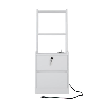 White 2 Pack Smart Nightstand, Voice Control Night Light & Charging Station with Lockable Cabinet