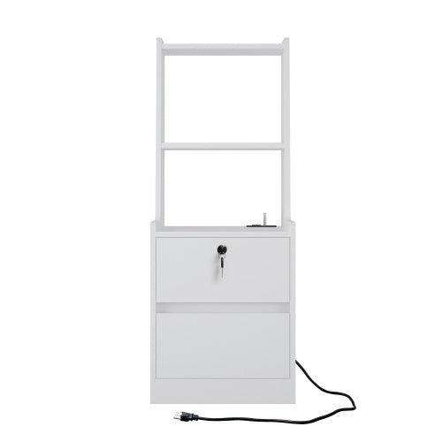 White 2 Pack Smart Nightstand, Voice Control Night Light & Charging Station with Lockable Cabinet