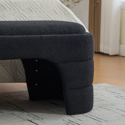 64.96inch Wide Modern Upholstered Armless Upholstered Bedroom Benches End of Bed Bench for Entryway, Chenille Ottoman Foot Stool for Living Room and Bedroom, Entryway, Black Boucle