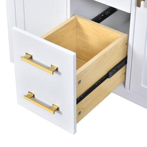 36'' Bathroom Vanity with Ceramic Sink Combo Set,Modern Freestanding Single Bathroom Cabinet with 4 Drawers & 2 Cabinets,Storage Cabinet for Bathroom, Solid Wood Frame Vanity Set, White