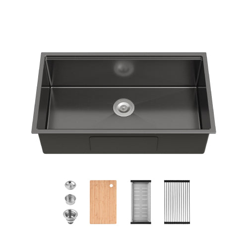 Stainless Steel Kitchen Sink, 33″x19″ Single Bowl, Undermount Handmade Sink in Brushed, with Cutting Board, Colander