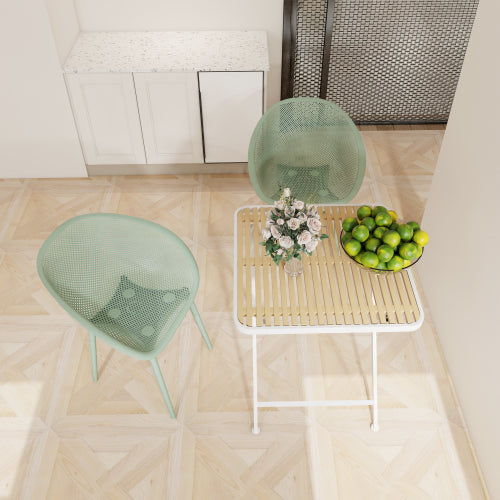 Holiday - 2-Pack Pale Green Modern Lounge Chairs – Indoor/Outdoor All-Weather PP Plastic with Modern folding indoor/outdoor multi-functional square table- PP tabletop with metal legs(White, khaki)