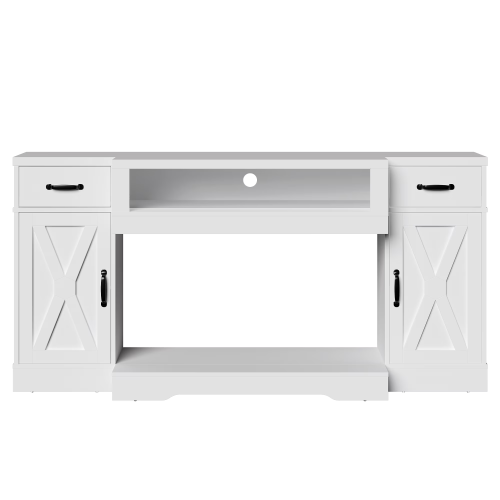 White Farmhouse 65 inch TV Stand with Adjustable Shelves and Storage