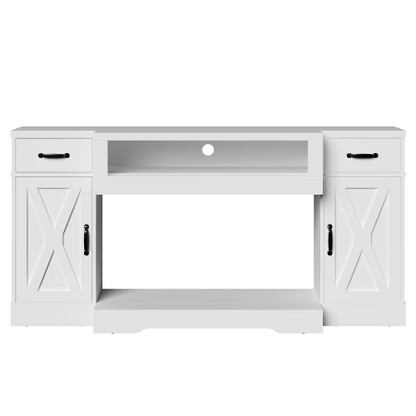 White Farmhouse 65 inch TV Stand with Adjustable Shelves and Storage