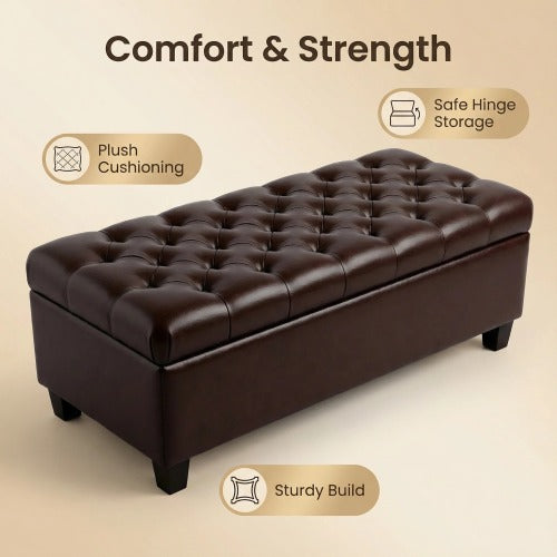50.25inch  Storage Ottoman Bench - Brown Storage Bench End of Bed with Safety Hinges, Footrest Stool for Living, Dining Room, Entryway and Hallway