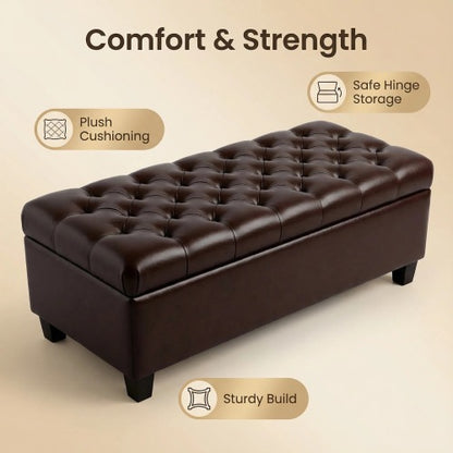 50.25inch  Storage Ottoman Bench - Brown Storage Bench End of Bed with Safety Hinges, Footrest Stool for Living, Dining Room, Entryway and Hallway
