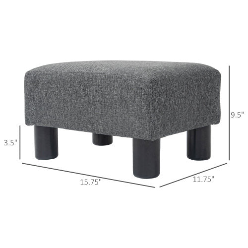Charcoal Gray Linen Touch Cube Ottoman Foot Rest, Upholstered Small Stool with Plastic Legs for Entryway Living Room