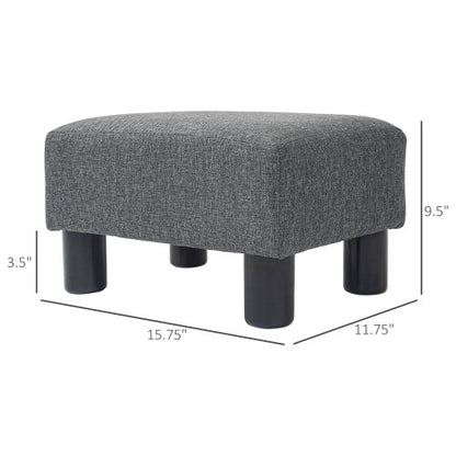 Charcoal Gray Linen Touch Cube Ottoman Foot Rest, Upholstered Small Stool with Plastic Legs for Entryway Living Room