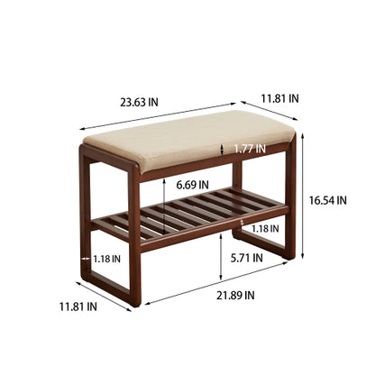 (Walnut Color) Solid Wood Shoe Bench, Beech Wood Storage Rack Organizer with High Rebound Sponge Cushion
