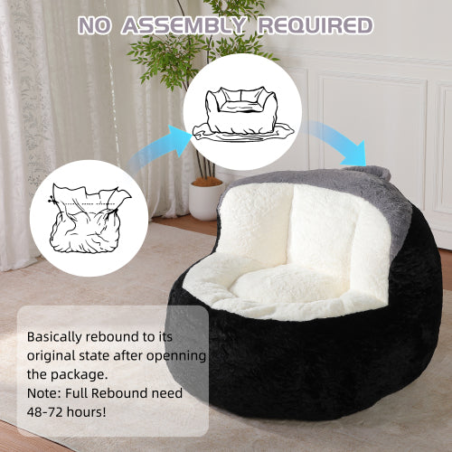 Black-White-Grey Multicolor Faux-Fur Oversized Bean Bag Chair