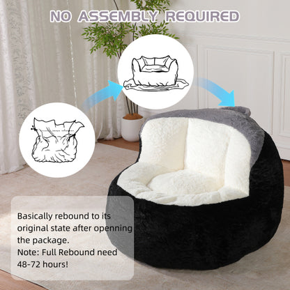 Black-White-Grey Multicolor Faux-Fur Oversized Bean Bag Chair