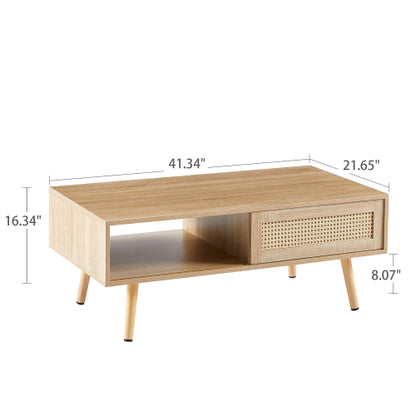 41.34inch  Rattan Rectangular Coffee Table with Sliding Door, Natural