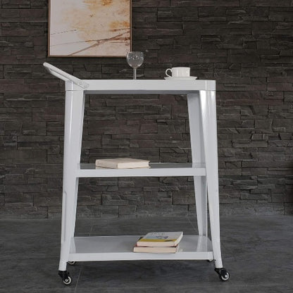 3-Tier Metal Rolling Cart Swivel Rollers Durable Utility Table Wheels with Handle All Metal Frame Easy Mobility Versatile Kitchen Stand Bar Serving Use White 1pc