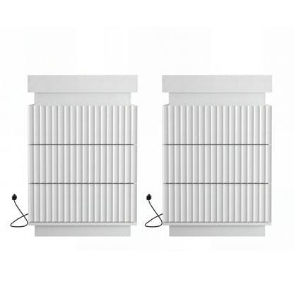 2 Pack White Nightstand, Sliding Top Charging Station & RGB LED Wave Panel Drawers