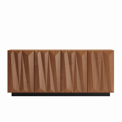Walnut Mid Century Sideboard with 3D Geometric Doors