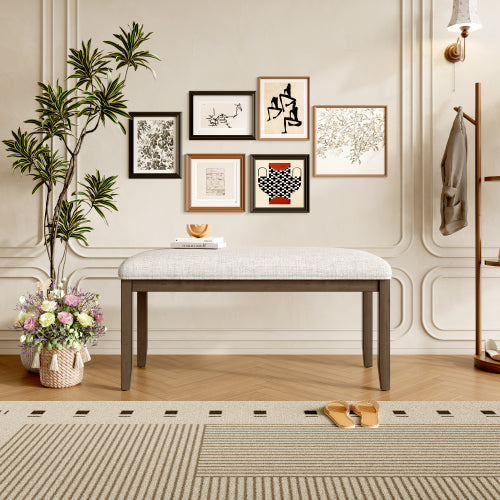 Upholstered Bench for Bedroom End of Bed,38-inch Entryway Bench for Living Room,Dining Bench with Padded Seat and Solid Wood Leg for Kitchen Bedroom,Indoor and Hallway (Bench, Beige+Brown)