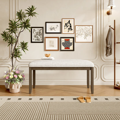 Upholstered Bench for Bedroom End of Bed,38-inch Entryway Bench for Living Room,Dining Bench with Padded Seat and Solid Wood Leg for Kitchen Bedroom,Indoor and Hallway (Bench, Beige+Brown)