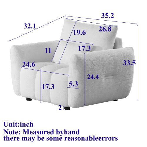 35.24-Inch Teddy Fleece Modern Lounge Accent Chair with 1 Pillow for Apartment Living-Room Bedroom
