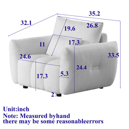 35.24-Inch Teddy Fleece Modern Lounge Accent Chair with 1 Pillow for Apartment Living-Room Bedroom