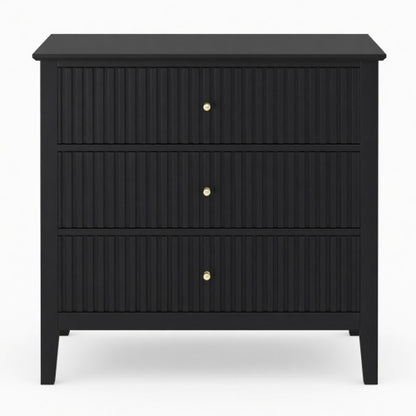 32inch Black Fluted 3-Drawer Nightstand