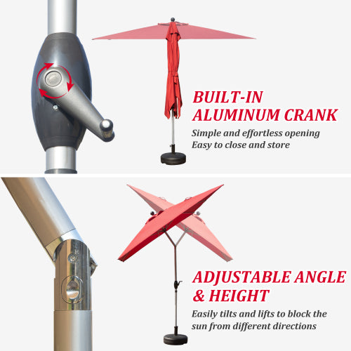 Rectangle Patio Umbrella with Crank Lift and Tilt Function, Brick Red (Base not included)