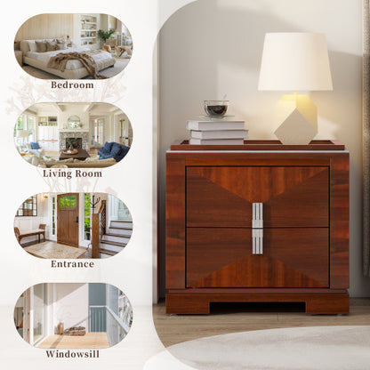 Mid-Century Modern Nightstand, 2 Drawers Wide Sofa Side Table,Wood Diamond Shaped End Table with Storage,Closet with Heavy Duty Base,Small Bedside Table for Bedroom,Living Room,Entrance, Dark Brown