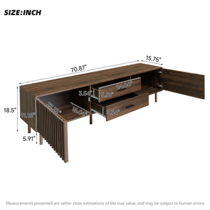 70.8 inch Dark Brown Slatted TV Stand Solid Pine Leg Media Console Fits Up To 80 Inch TV