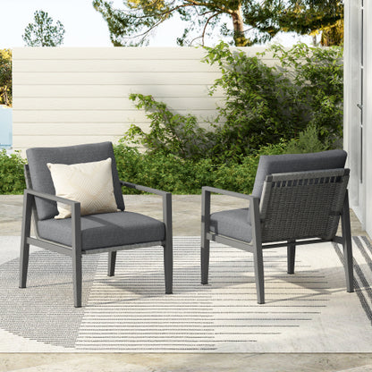 [Set of 2] Gray Aluminum Lounge Chair with Sleek Rope Accents and Comfortable Cushions, Perfect for Modern Outdoor and Indoor Spaces