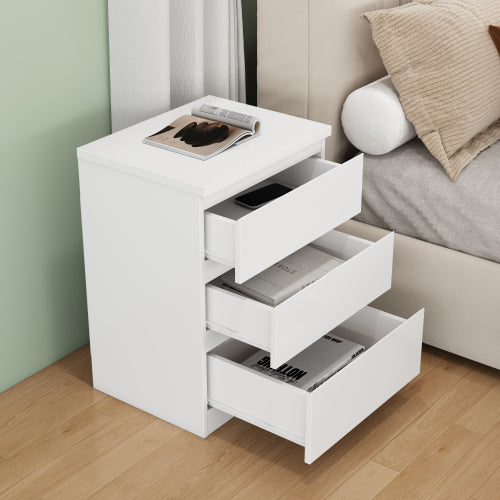 19.7-Inch White 3 Drawer Nightstand with Handle-Free Design