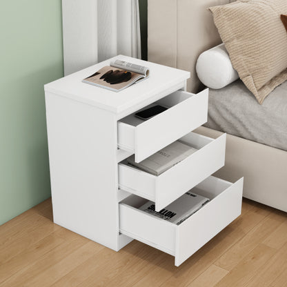 19.7-Inch White 3 Drawer Nightstand with Handle-Free Design