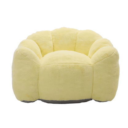 Yellow Lotus-Shape Compression Bean Bag Sofa with Pull Ring, No Assembly