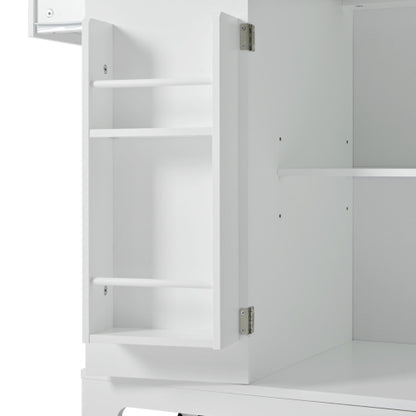 K Fluted Kitchen Island with Trash Can Storage Cabinet, Power Outlet, Internal Storage Rack, Rolling Kitchen Islands on 5 Wheels with 3 Drawer