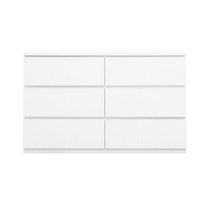 Modern White 6 Drawer Dresser, Wave Panel Drawer Fronts, Storage Cabinet, Versatile Chest of Drawers for Bedroom, Living Room - Sleek & Spacious Home Storage Solution