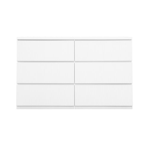 Modern White 6 Drawer Dresser, Wave Panel Drawer Fronts, Storage Cabinet, Versatile Chest of Drawers for Bedroom, Living Room - Sleek & Spacious Home Storage Solution
