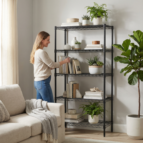 5-Tier Heavy Duty Metal Wire Shelving Rack with Adjustable Shelves